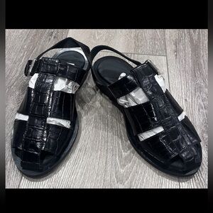 Anthropologie Maeve Black Wide Banded Leather Fisherman Sandals EU 39 US 8.5